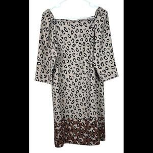 Ann Taylor NWT Black Beige Cheetah‎ Animal Print Square Neck Shift Dress Sz 6